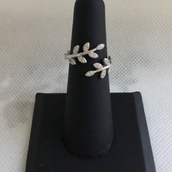 Jewelry - Cz Sterling Silver Leaf Ring Wrap ~ NEW